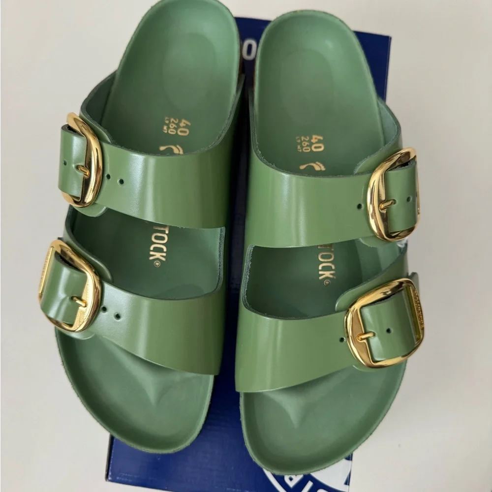 Birkenstock GreenSandals with Gold Accents - Picture 2 of 7